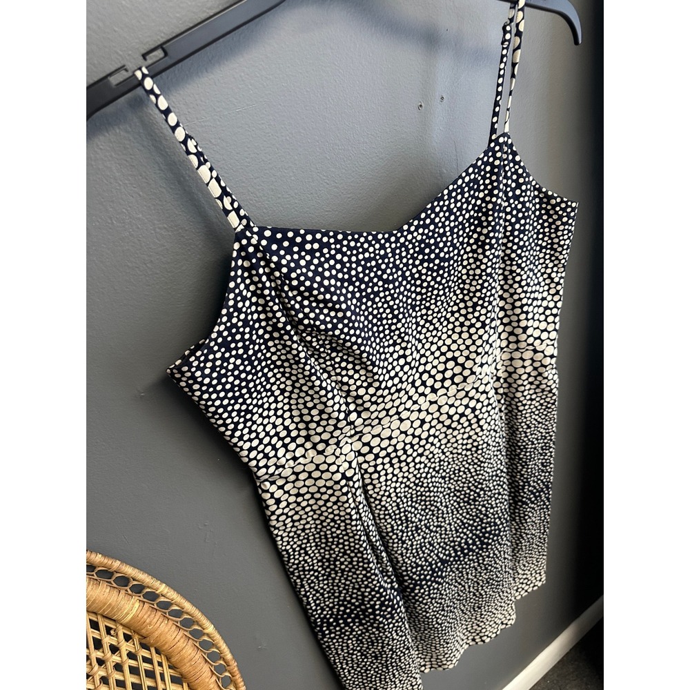 Ann Taylor LOFT Navy White Polka Dot Spaghetti Strap Sheath Dress Womens 10